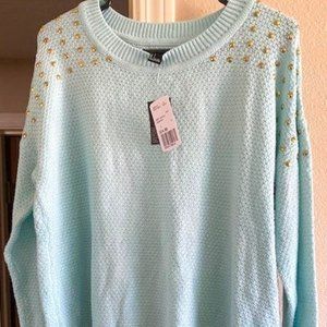 Forever 21 Sweater Aqua w/ gold embellishments